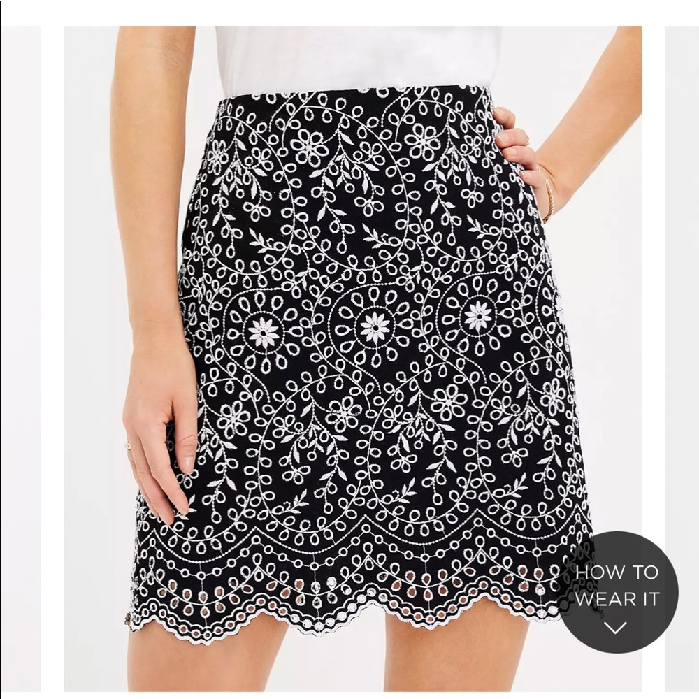 LOFT embroidered scallop skirt